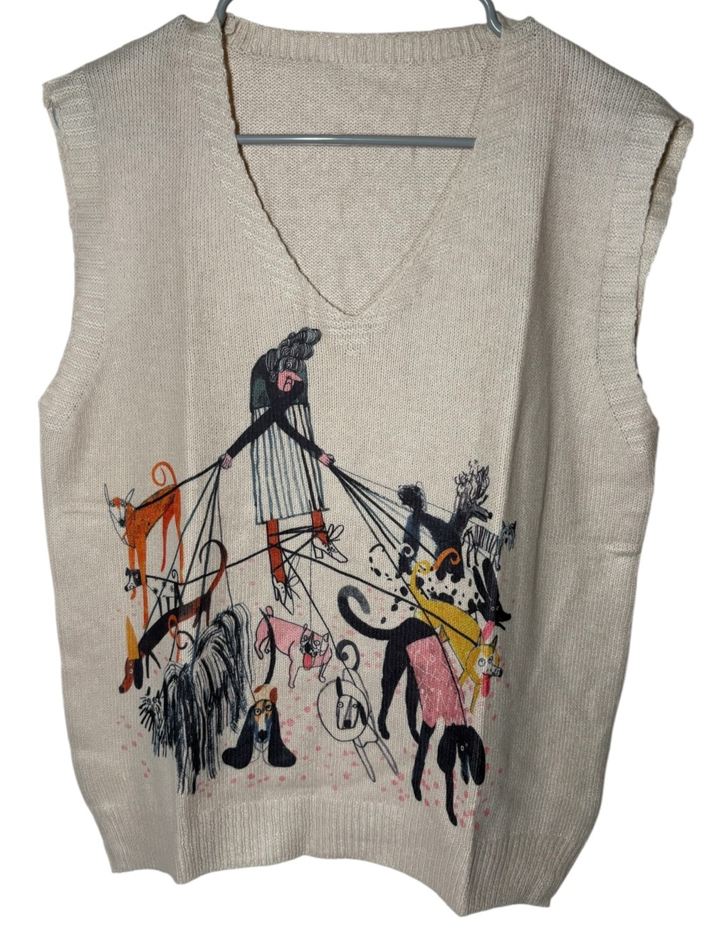 {NEW} Cream V-Neck Sweater Vest with Dog Print M - Picture 2 of 7